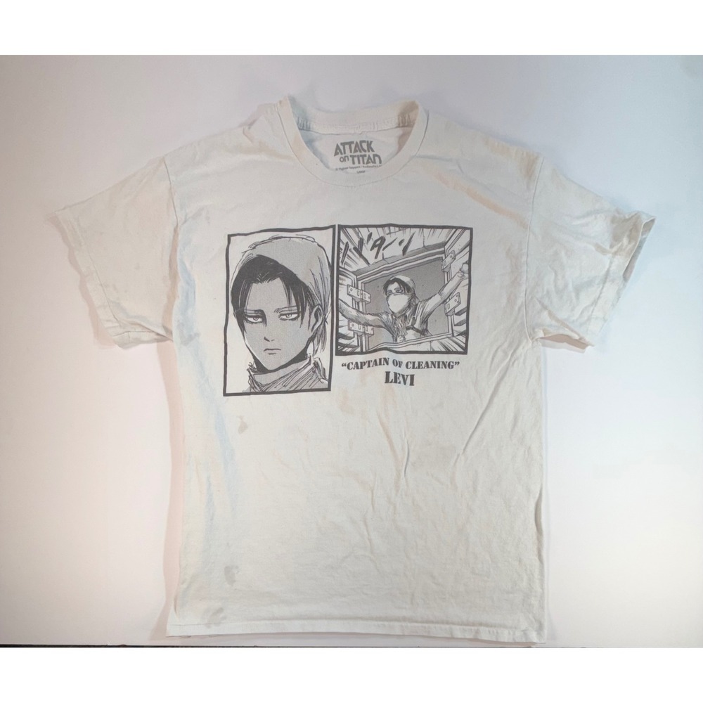 Attack on Titan Levi Captain of Cleaning Graphic T-Shirt White Manga Large
